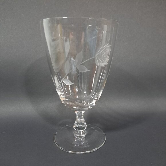 Romance Rose by Fine Arts Rose Floral Etched Stemmed Water Goblet Glass Iced Tea - Picture 6 of 11